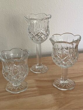 Vintage HOMCO Crystal Tulip Votive Candle Holders Set of 3